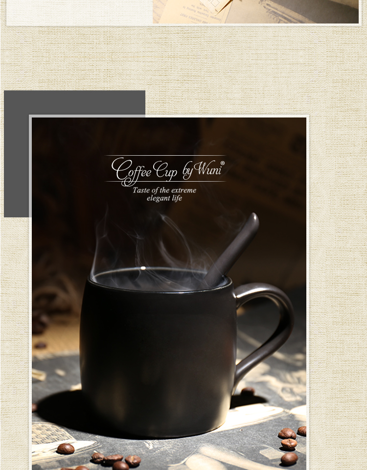 Cafe châu Âu mờ cốc với muỗng cà phê đen cốc với cơ sở sáng tạo đơn giản cốc nước gốm bình tập uống nước cho bé