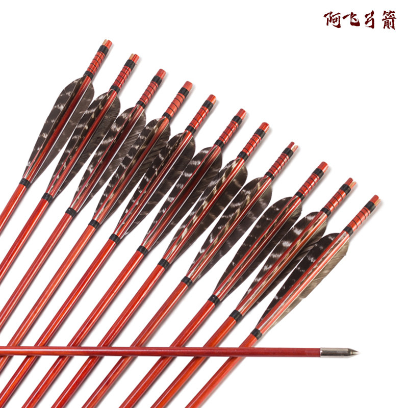 Flying Ah Fei Bow and Arrow Wooden Arrow Traditional Bow and Arrow Shooting Sport Reverse Curved Bow and Arrow Ancient True Feather Arrow Branch