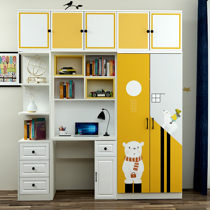 One-piece desk wardrobe integrated small apartment type children's wardrobe simple multi-functional combination custom computer desk with corner