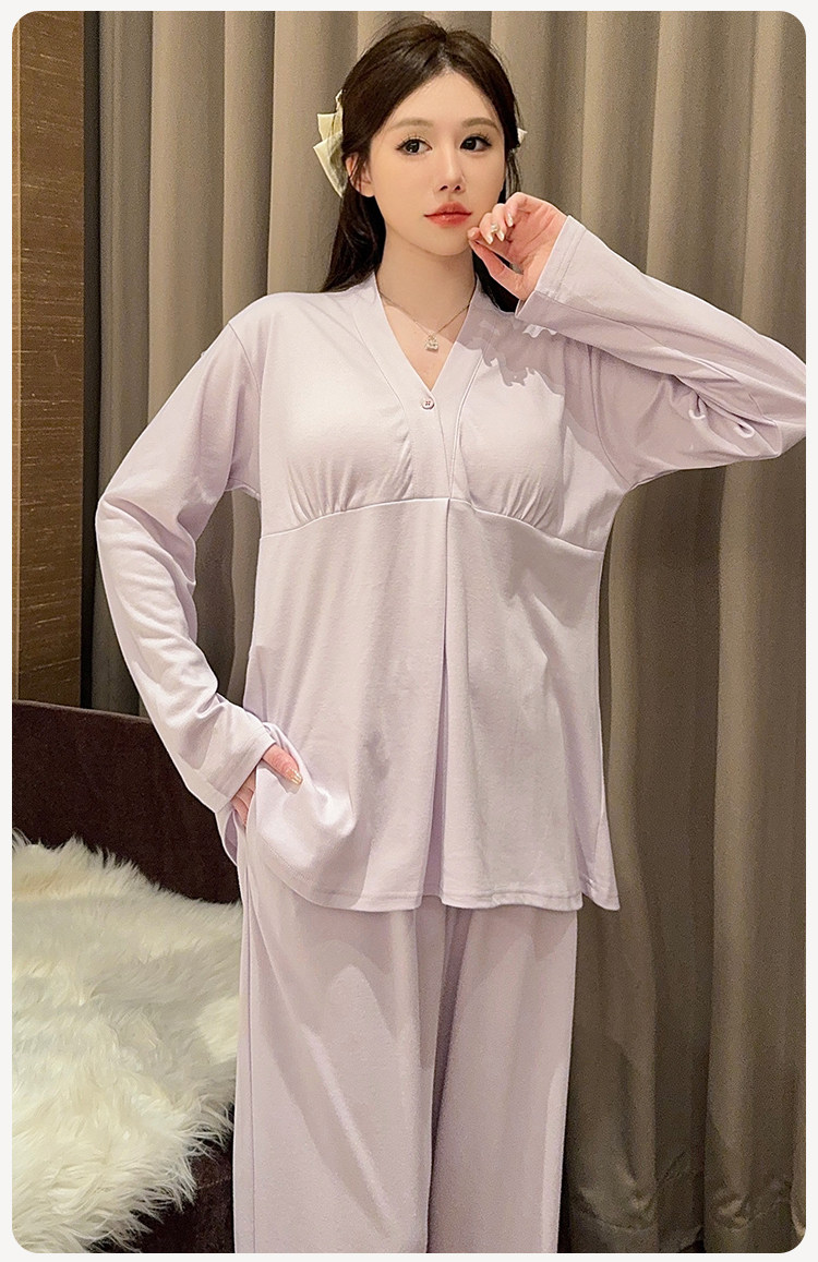 简约款带胸垫纯棉月子服夏秋季薄款产后产妇孕妇哺乳睡衣全棉秋冬 — 28