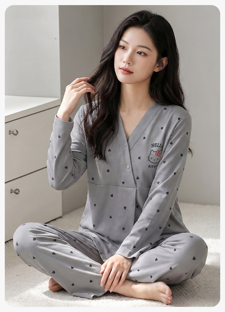 安娜妈咪带帽子纯棉产妇月子服春秋款孕妇哺乳睡衣秋冬家居服套装 — 24