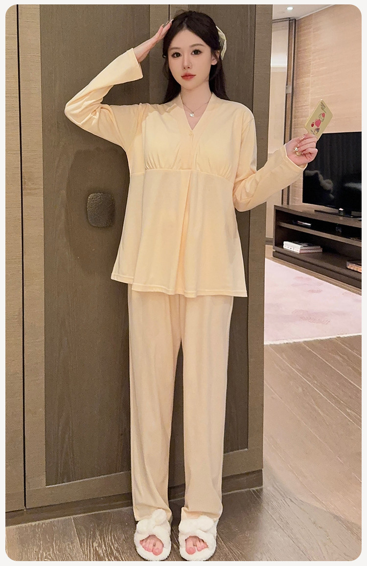 简约款带胸垫纯棉月子服夏秋季薄款产后产妇孕妇哺乳睡衣全棉秋冬 — 25
