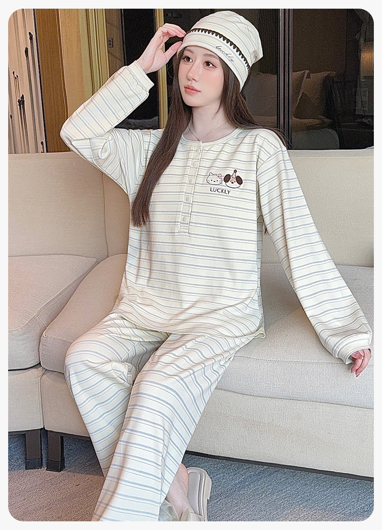 送帽子冬季月子服产妇纯棉哺乳睡衣春秋产后四季款孕妇家居服套装 — 25
