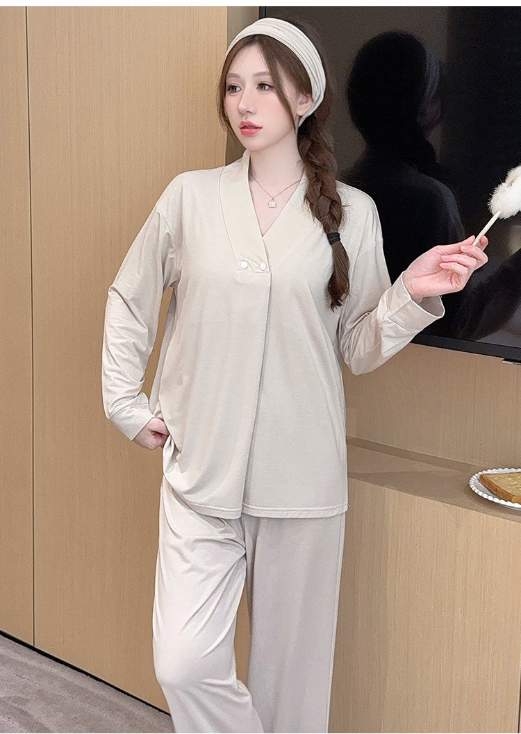 带胸垫莫代尔夏秋冬月子服纯棉产后10月份产妇孕妇哺乳睡衣家居服 — 19