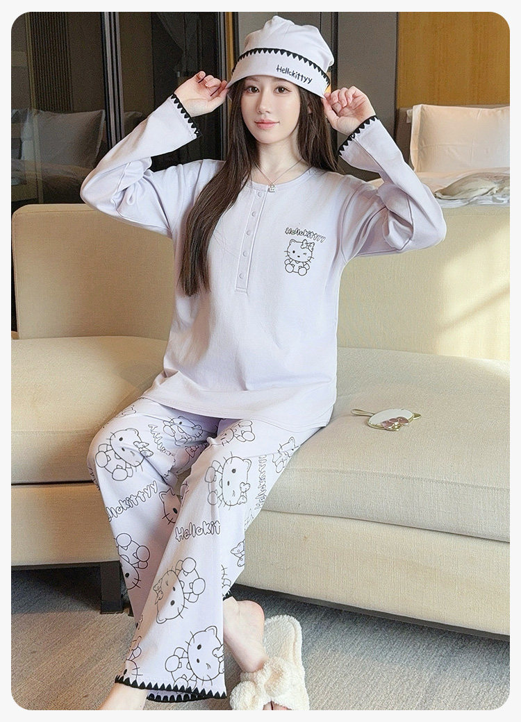 帽子带胸垫月子服纯棉哺乳睡衣产后孕妇春秋冬季产妇家居服可外穿 — 16