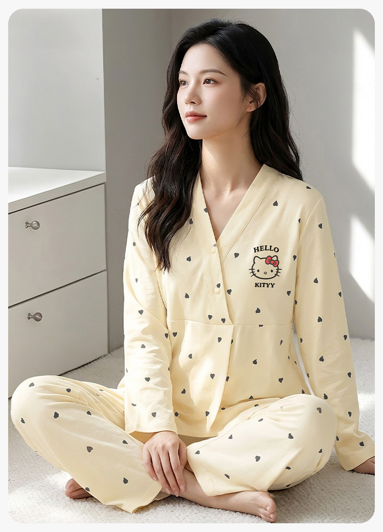 安娜妈咪带帽子纯棉产妇月子服春秋款孕妇哺乳睡衣秋冬家居服套装 — 17