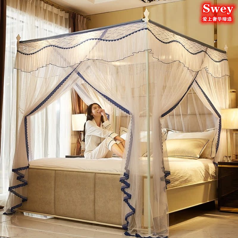 Removable and washable palace floor-to-ceiling mosquito net household 1 5m bed bracket princess wind encryption thickened three-door pattern tent 1 2m