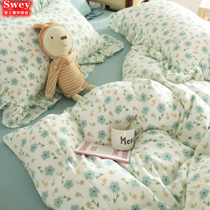 Can be customized quilt cover cotton double-layer gauze single-piece baby children's mattress cover pink cute cartoon single and double quilt