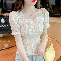 Han edition of temperament to wear thin lace bubble sleeve tops in 2022 summer brief sleeve sweet shirt woman
