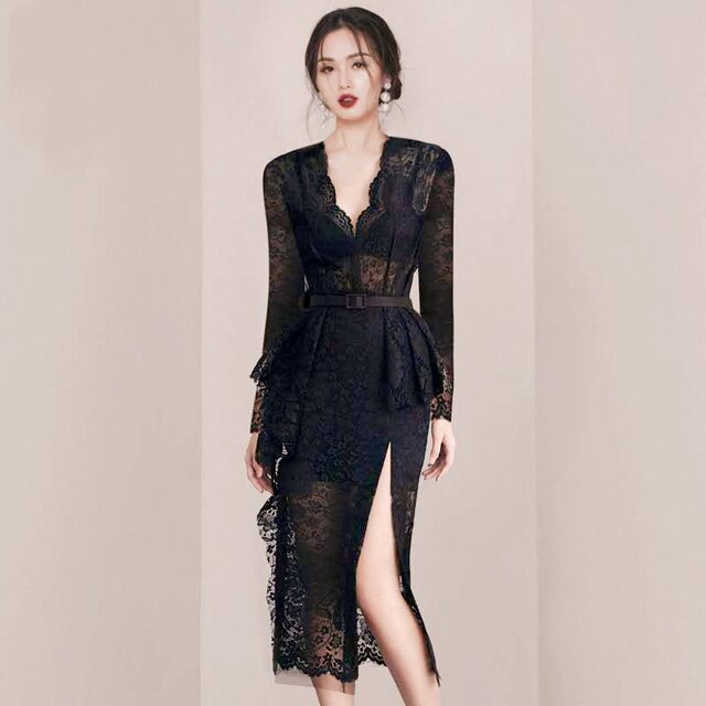 High-end temperament goddess fan clothes women's autumn clothes 2020 new women's clothing light luxury ladies sexy lace dress