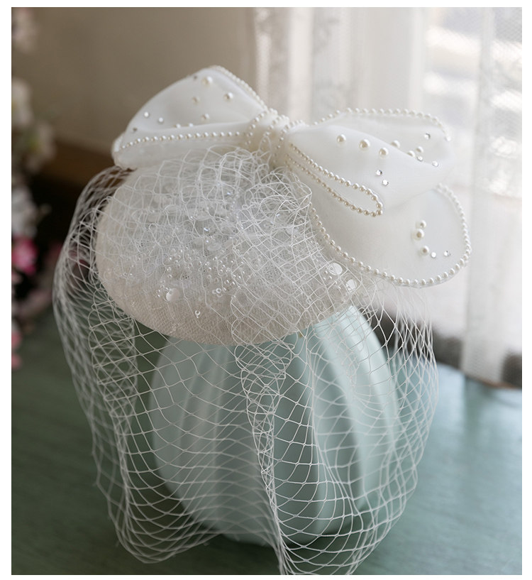 Vintage White Fascinator Hat Hair Clip Headwear Pearl Bow  display picture 1