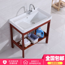 Ceramic laundry basin Stainless steel bracket washbasin laundry table with washboard balcony Ultra-deep laundry tank pool laundry cabinet
