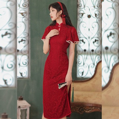 taobao agent Evening dress, wedding ring for bride, elegant red cheongsam, 2021 collection