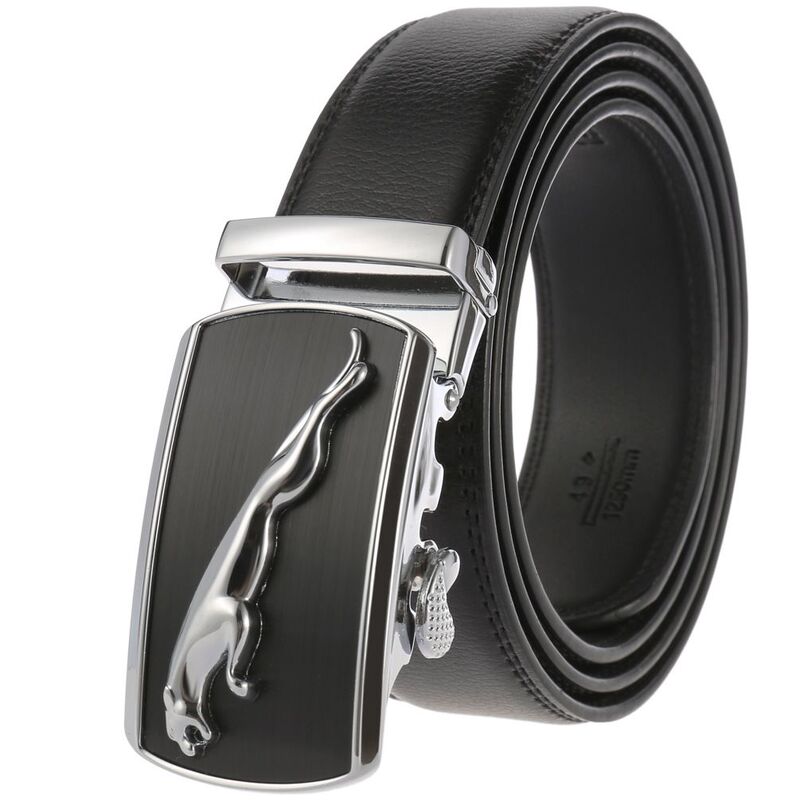 Young Men's Leather Belt with Automatic Buckle, Business Casual Cowhide Belt, Korean Style Alloy Spring Buckle Waist Belt