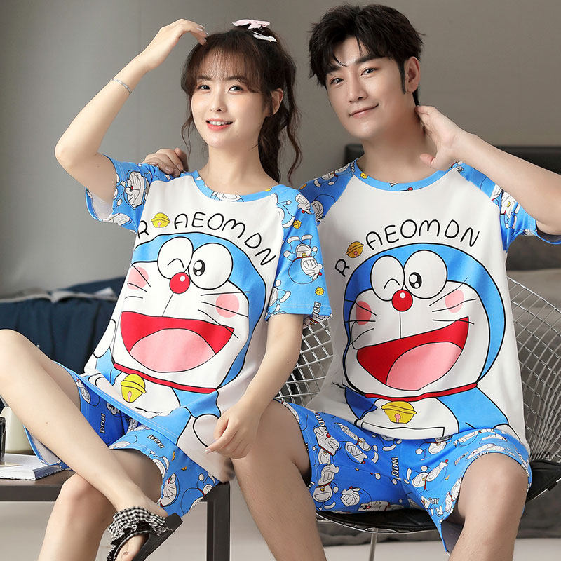 Doraemon couple pajamas women's short-sleeved summer jingle cat robot cat trendy man fat blue fat 2021 new