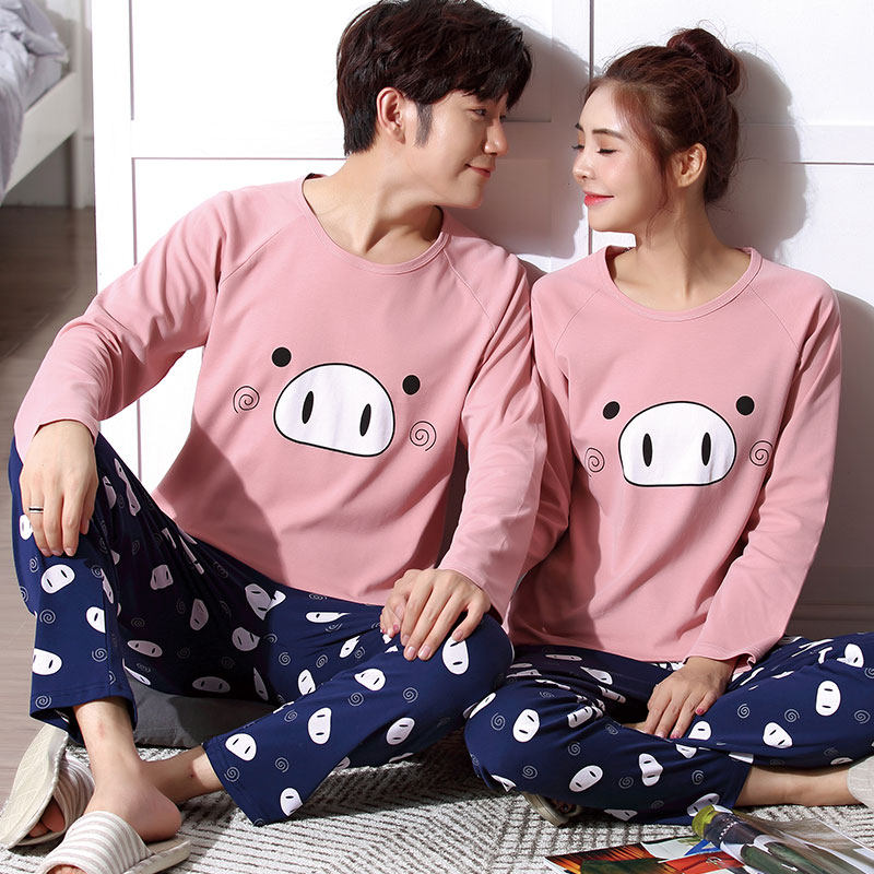 Couple pajamas long-sleeved pure cotton thin section plus fat plus size female 200 catties 4XL extra large size fat 5XL300 male tide