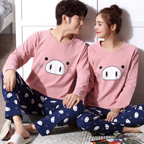 Couples pajamas long sleeve cotton thin fat plus size female 200kg 4XL extra size fat 5XL300 men tide