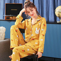 Pajamas women long sleeve cotton Spring Autumn plus fat plus size cardigan fat mm200 kg 4XL240kg loose 3 Cartoon
