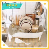 Korean simple white drain rack storage rack bowl rack cupboard dishes and chopsticks ins same Korean style