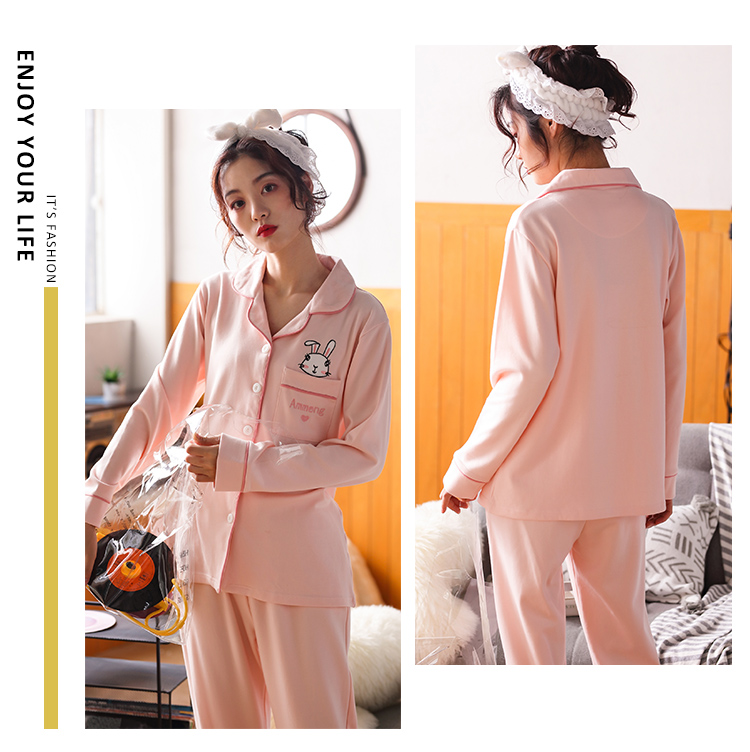 Đồ ngủ mùa thu ít phụ nữ cardigan sau sinh Phụ nữ mang thai mùa xuân và mùa thu và mùa đông cotton nhà tháng quần áo dài tay có thể mặc bên ngoài bộ đồ đồ ngủ đôi