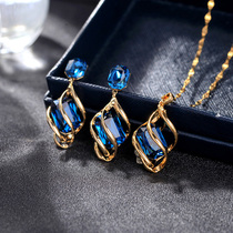 US jewelry summer new spiral sapphire blue earrings necklace set to send exquisite gift box girlfriend friends