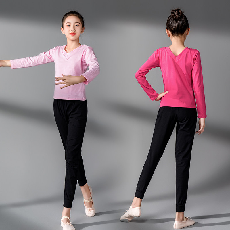 Dance clothing children's female practice clothing autumn and winter long-sleeved girls ballet girls Chinese dance trousers suit can be printed