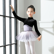 Girls dance clothing childrens new autumn and winter long-sleeved examination Chinese dance performance clothing body ballet high collar practice clothing