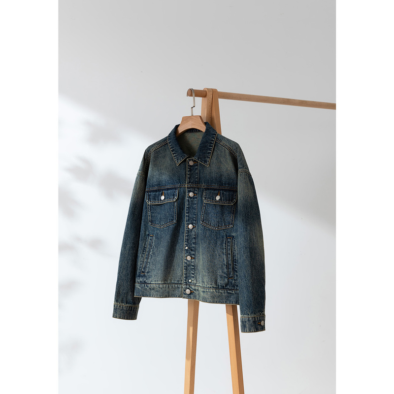 Miss Couleur Short Vintage Washed Blue Workwear Denim Jacket Mc26Ss094