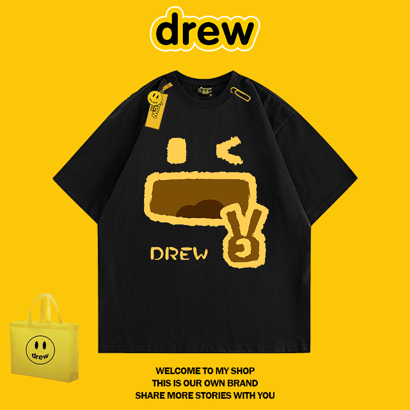 Drew Hussry High Street Unisex American Style Trendy Brand Short-Sleeve T-Shirt Couple Outfit Top
