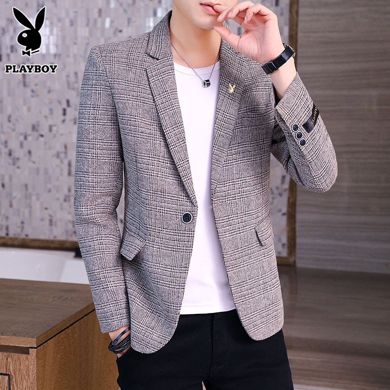 Flowers Playboy men's singles western-style clothes Men's casual Korean version Trend plaid jacket Innilywind Shuai Shuai with a small suit