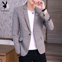Playboy mens single suit mens casual Korean version of the trend plaid jacket British style slim handsome small suit
