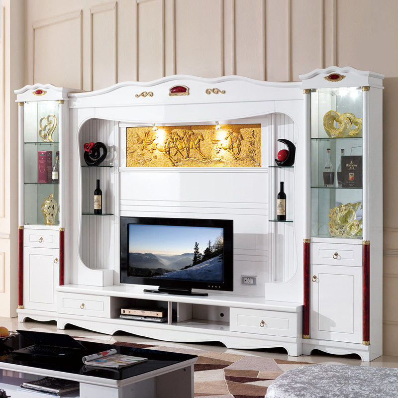 Chinese-style TV background cabinet TV cabinet combination wall living room overall storage multi-functional wine cabinet overall TV wall cabinet