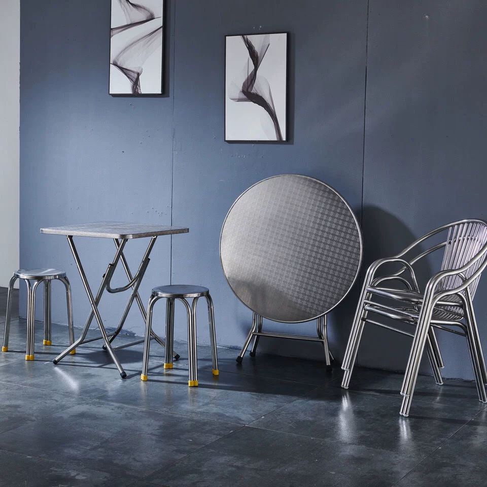 Full stainless steel old -style foldable round table small recipe table dining table dining table users outside the square round table