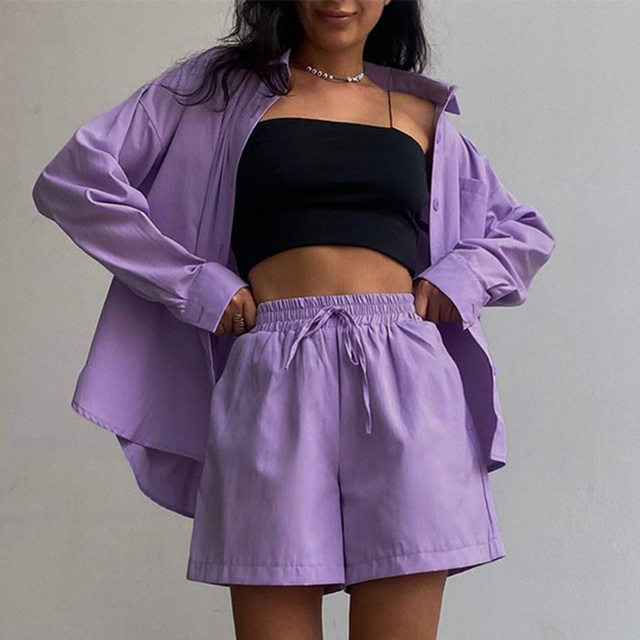 2022 summer new cotton and linen suit French loose casual fashion shirt shorts two-piece design women's clothing