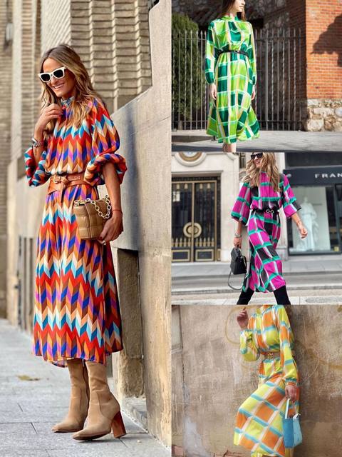 2022 spring and summer cross-border new color printing loose waist mid-sleeve turtleneck dress large size ladies long skirt