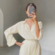 2022 new loose casual simple long-sleeved lapel pleated blouse mopping the floor drape wide-leg trousers suit