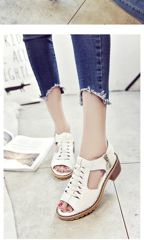 Mùa hè 2018 phong cách mới với sandal nữ thời trang Hàn Quốc miệng cá hoang dã giày sinh viên dây kéo dày với giày nữ ngầu sandal đế cao
