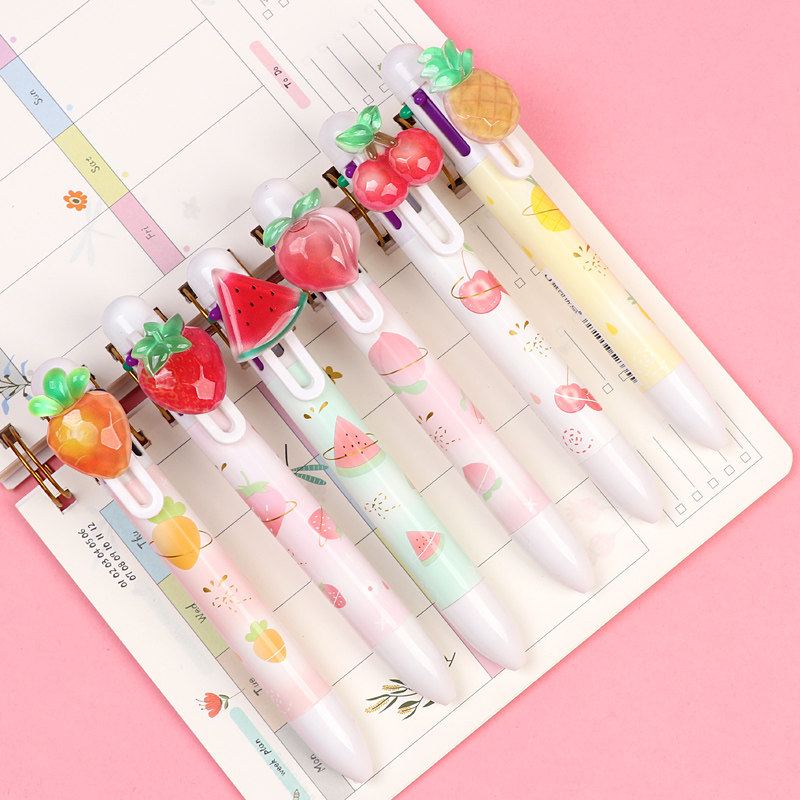 Ball-point pen girl lovely girl heart fresh fruit press type oil pen multi - color a dedicated note-taking hand ledger
