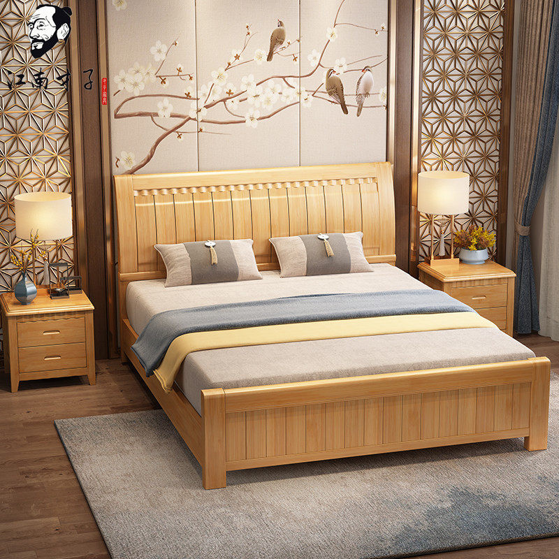 Solid wood bed 1 8 m 1 5m Economy Type Double beds Modern minimalist Home White 1 2 storage One-meter-five single bed