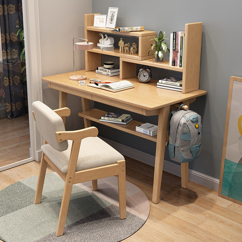 Upgraded solid wood desk and chair combination Home simple children's study study desk Computer desk with bookshelves