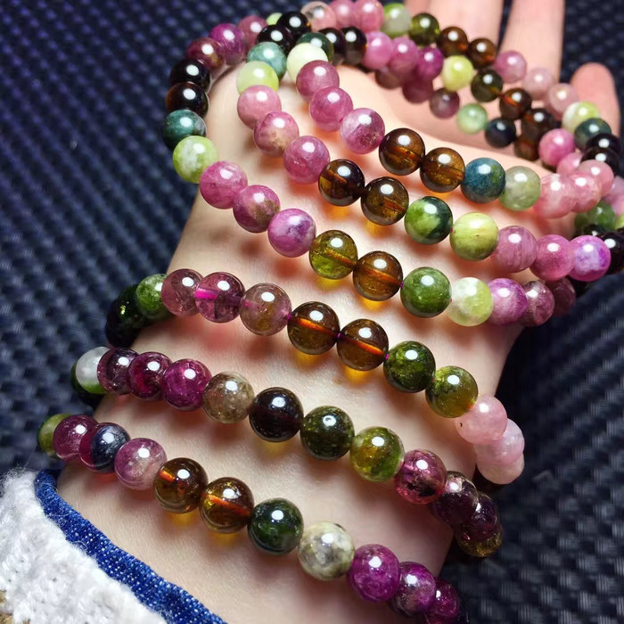 Pure Natural Tourmaline 6mm Three Circles Bead Hand