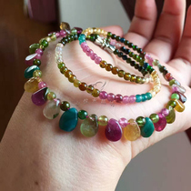 Natural Garnet Tourmaline Drop Shaped Ball Clavicle Chain Necklace