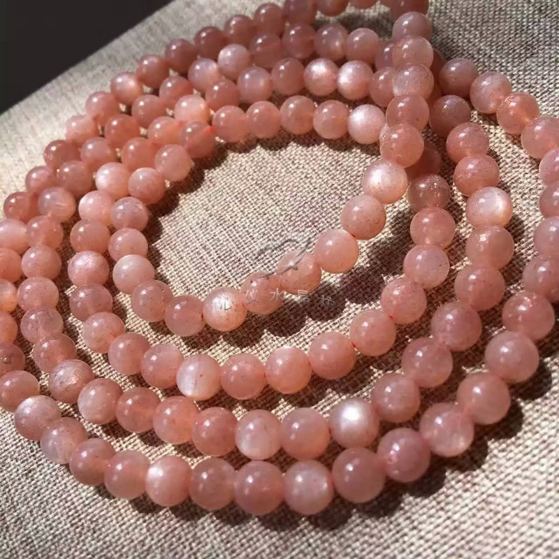 Natural Sun Stone Orange Moon Light Stone Buddha Pearl Bracelet Around Three Circles Unique Cat Eye Effect-Taobao