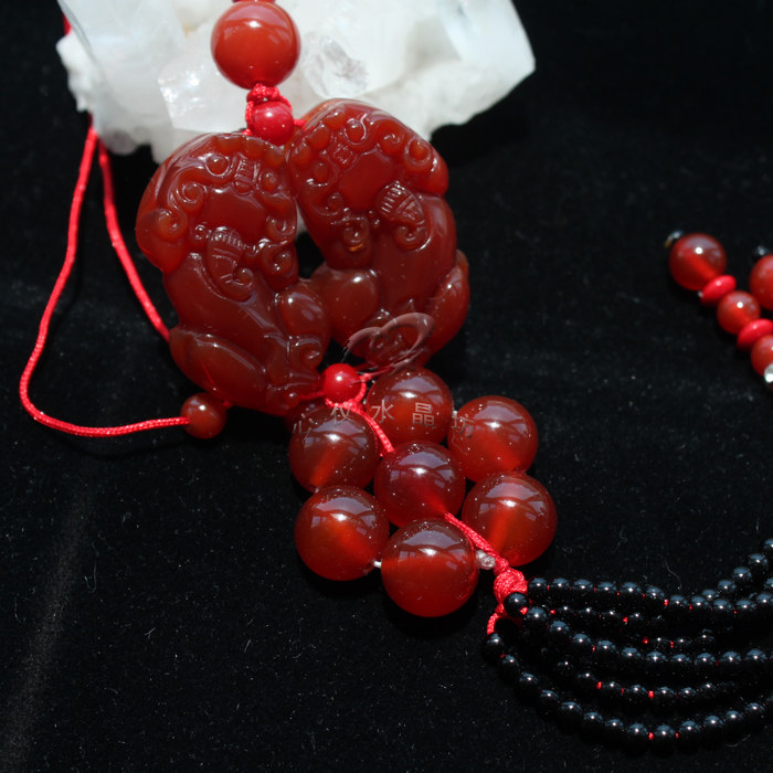 Natural red agate Pixiu car pendant seven-star array tassel to attract wealth and good fortune