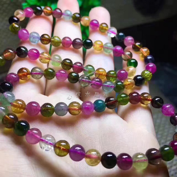 Brazilian Tourmaline Bracelet with 3 Rings of Tassels, Translucent and Good Color