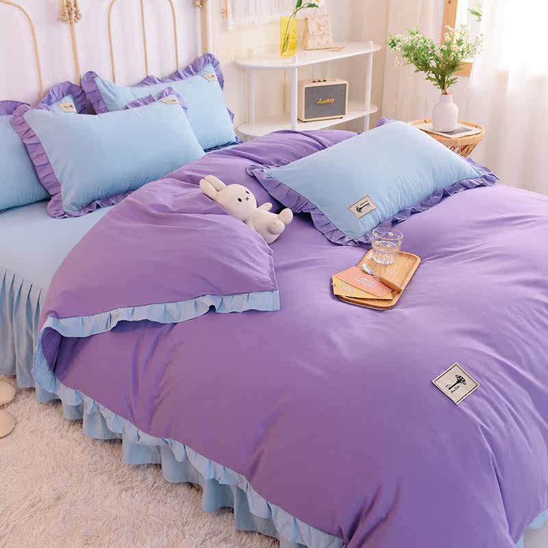 2022 new seasons pure color princess wind bed skirt with three sets of vegetarian color field beds 4 pieces of bed linen