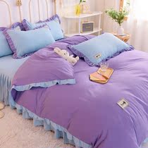 2022 new seasons pure color princess wind bed skirt with three sets of vegetarian color field beds 4 pieces of bed linen