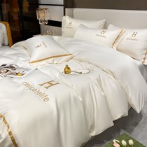 Bed bedding Summer washed silk sliding bed linen beds Naked Sleeping Bifacial Ice Silk Quilt Cover Pure color genuine silk 4 pieces