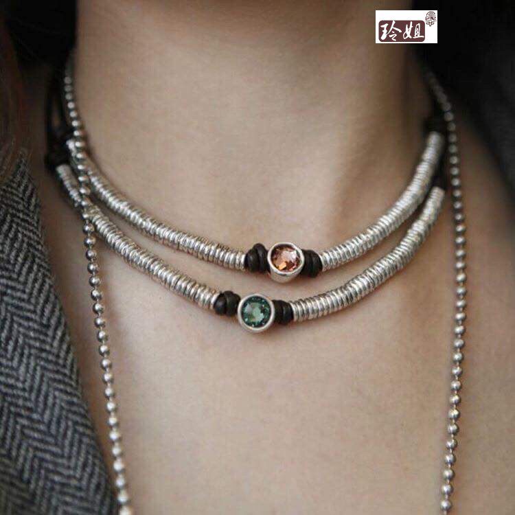 The country is not returning the Spanish tide brand UNOde50 green powder crystal cowhide necklace handmade silver-plated European and American INS