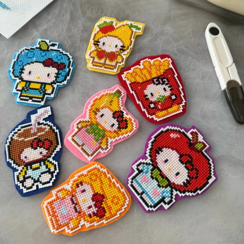 Kitty Cross-Stitch Material Kit DIY Pendant Fridge Magnet Handmade Gift Beginner Embroidery